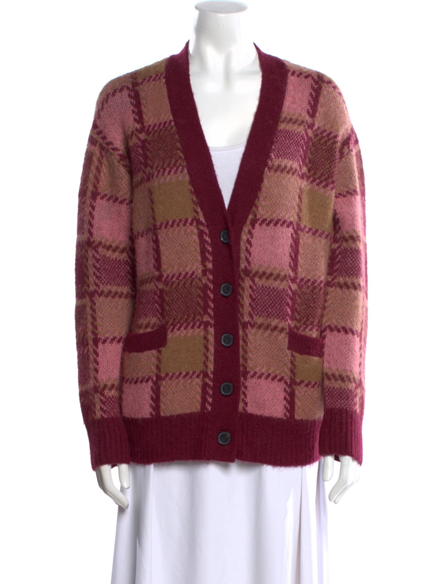 RE/DONE Plaid Print V-Neck Sweater