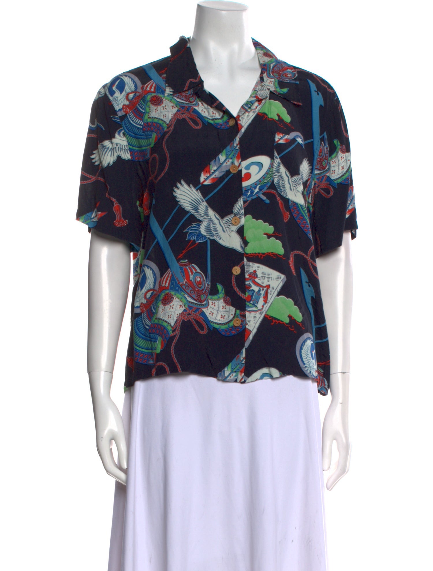 RE/DONE Printed V-Neck Button-Up Top