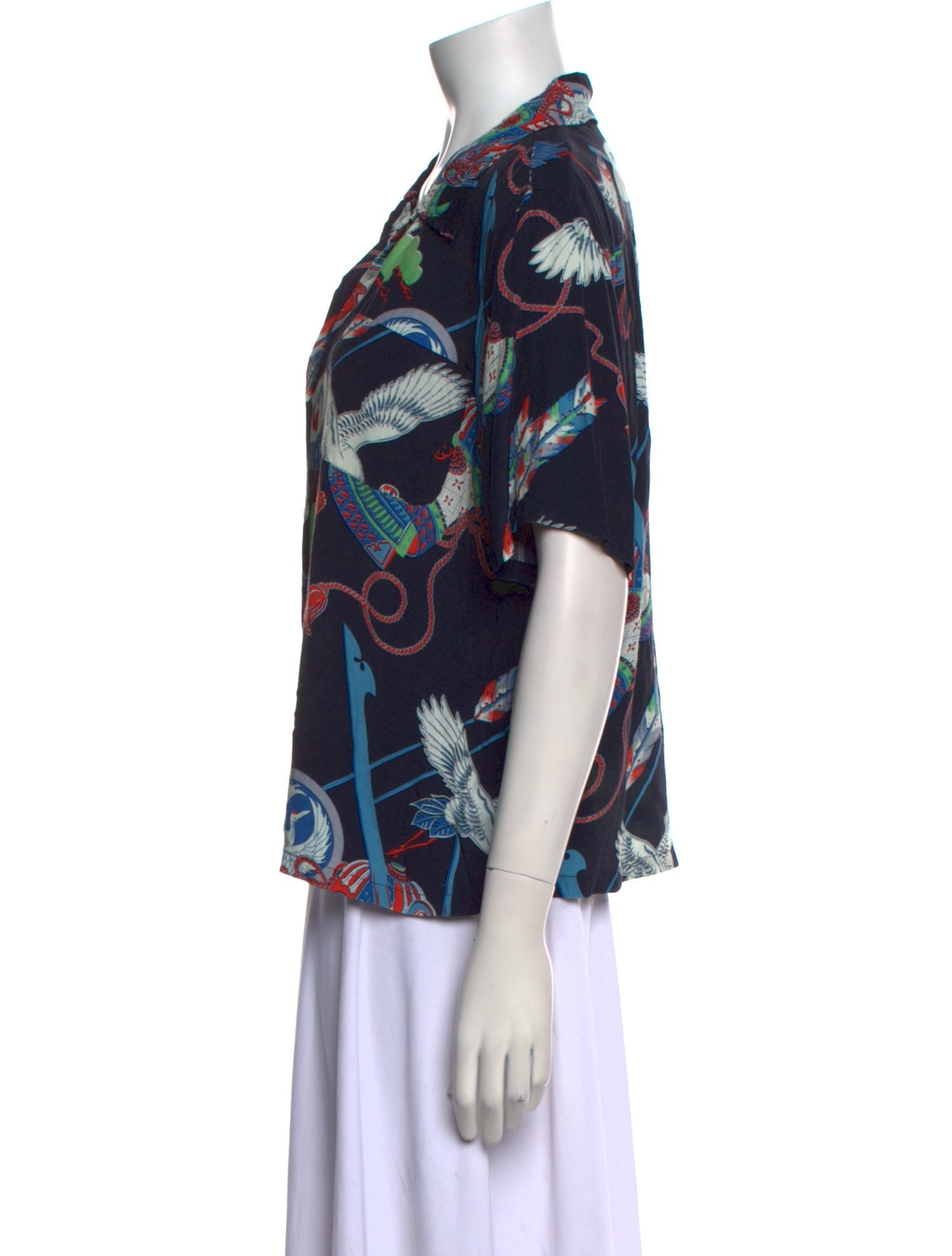 RE/DONE Printed V-Neck Button-Up Top