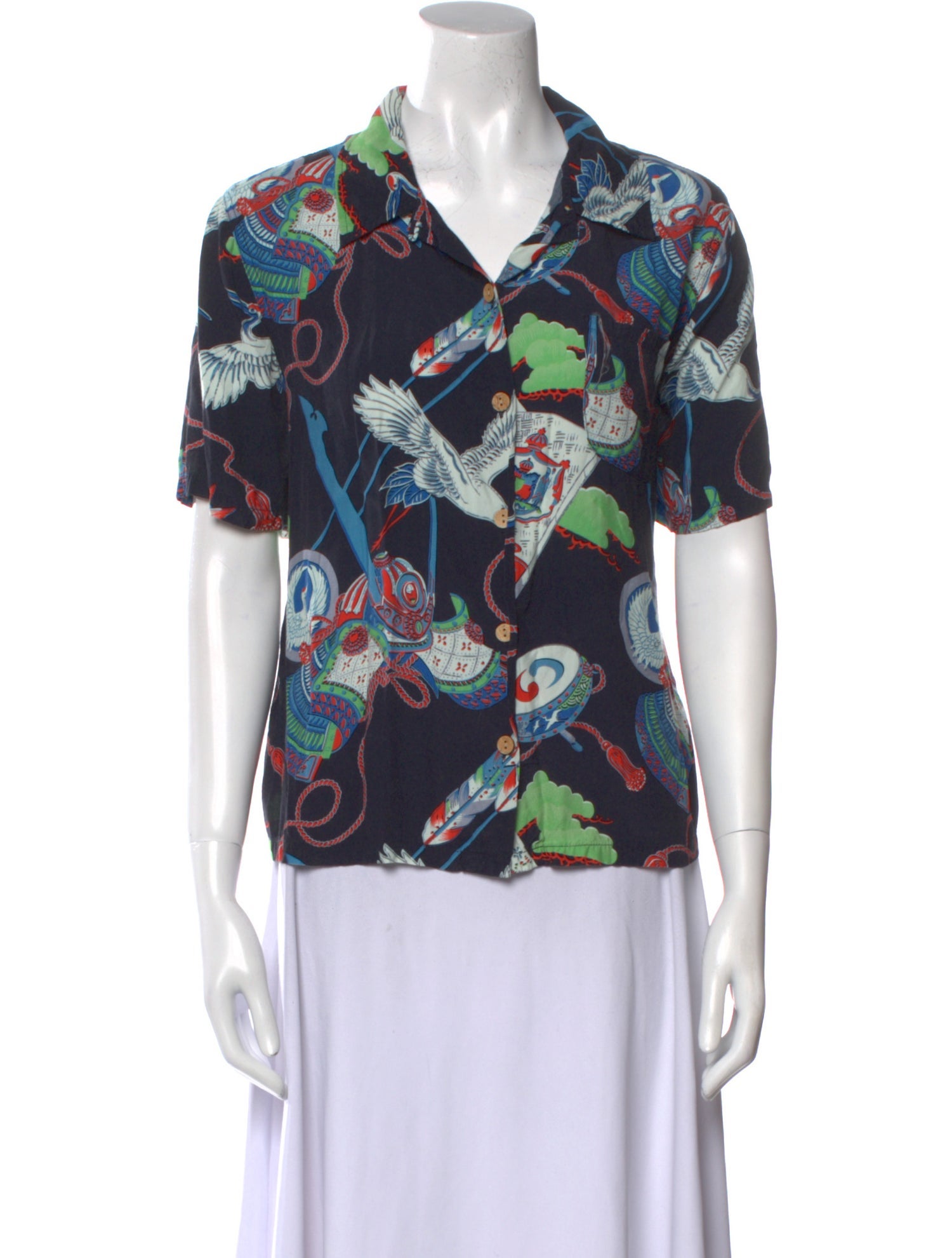 RE/DONE Printed Short Sleeve Button-Up Top