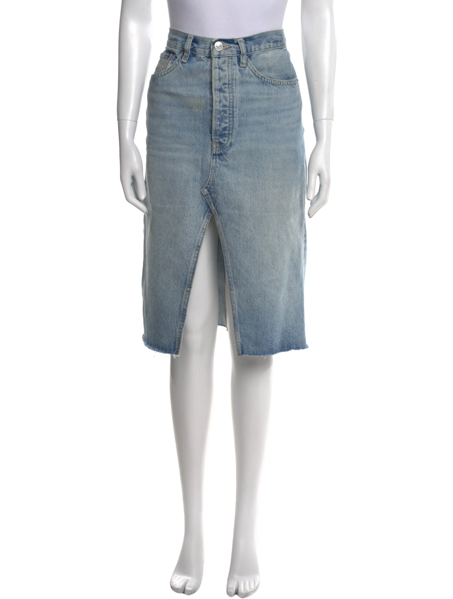 RE/DONE Distressed Accents Knee-Length Skirt