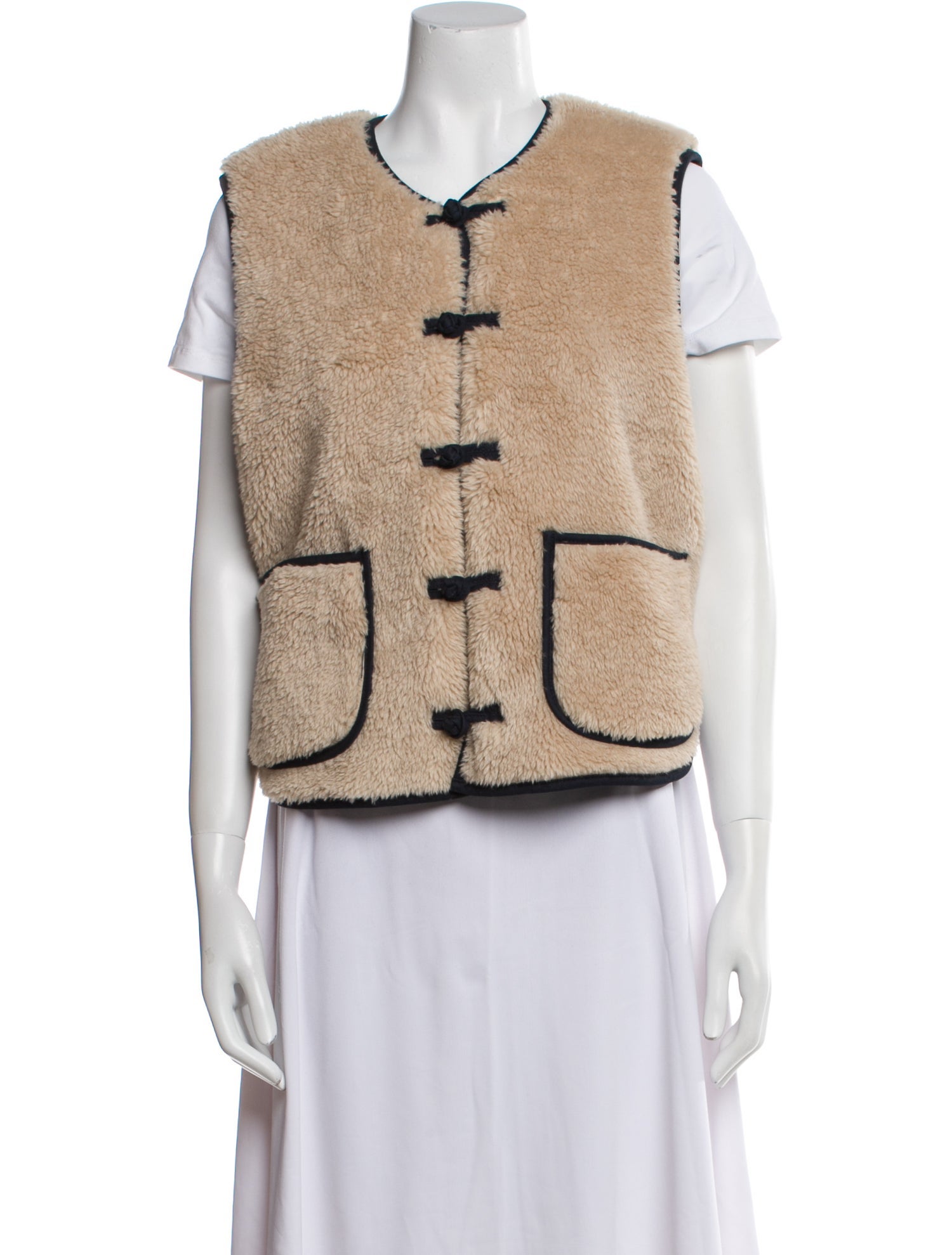RE/DONE Faux Fur Colorblock Pattern Vest