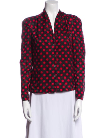 RE/DONE Silk Polka Dot Print Button-Up Top