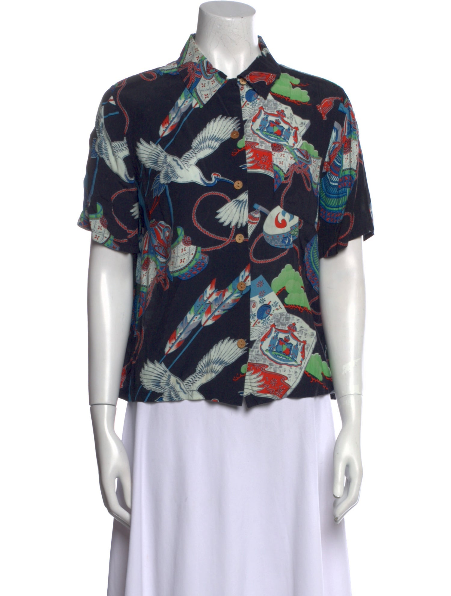 RE/DONE Printed Short Sleeve Button-Up Top