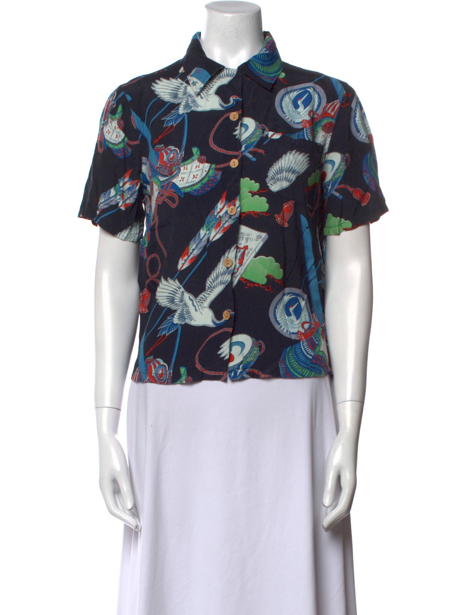 RE/DONE Printed Short Sleeve Button-Up Top