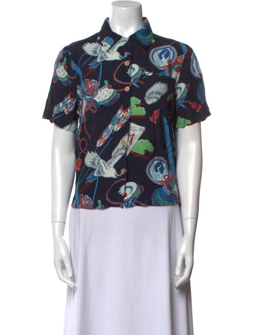 RE/DONE Printed Short Sleeve Button-Up Top