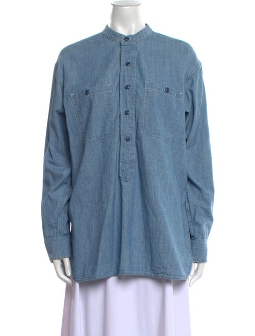RE/DONE Mock Neck Long Sleeve Button-Up Top