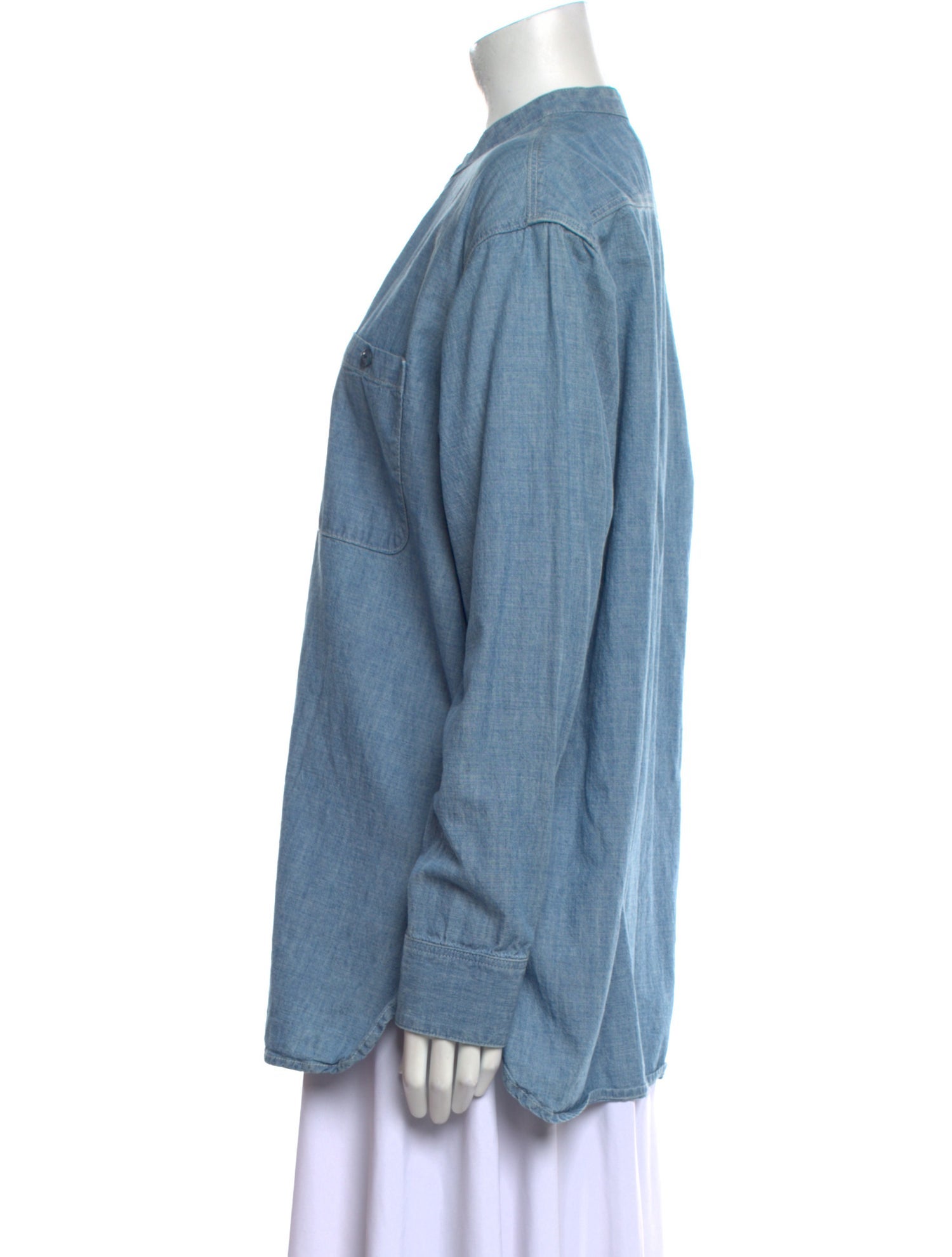 RE/DONE Mock Neck Long Sleeve Button-Up Top