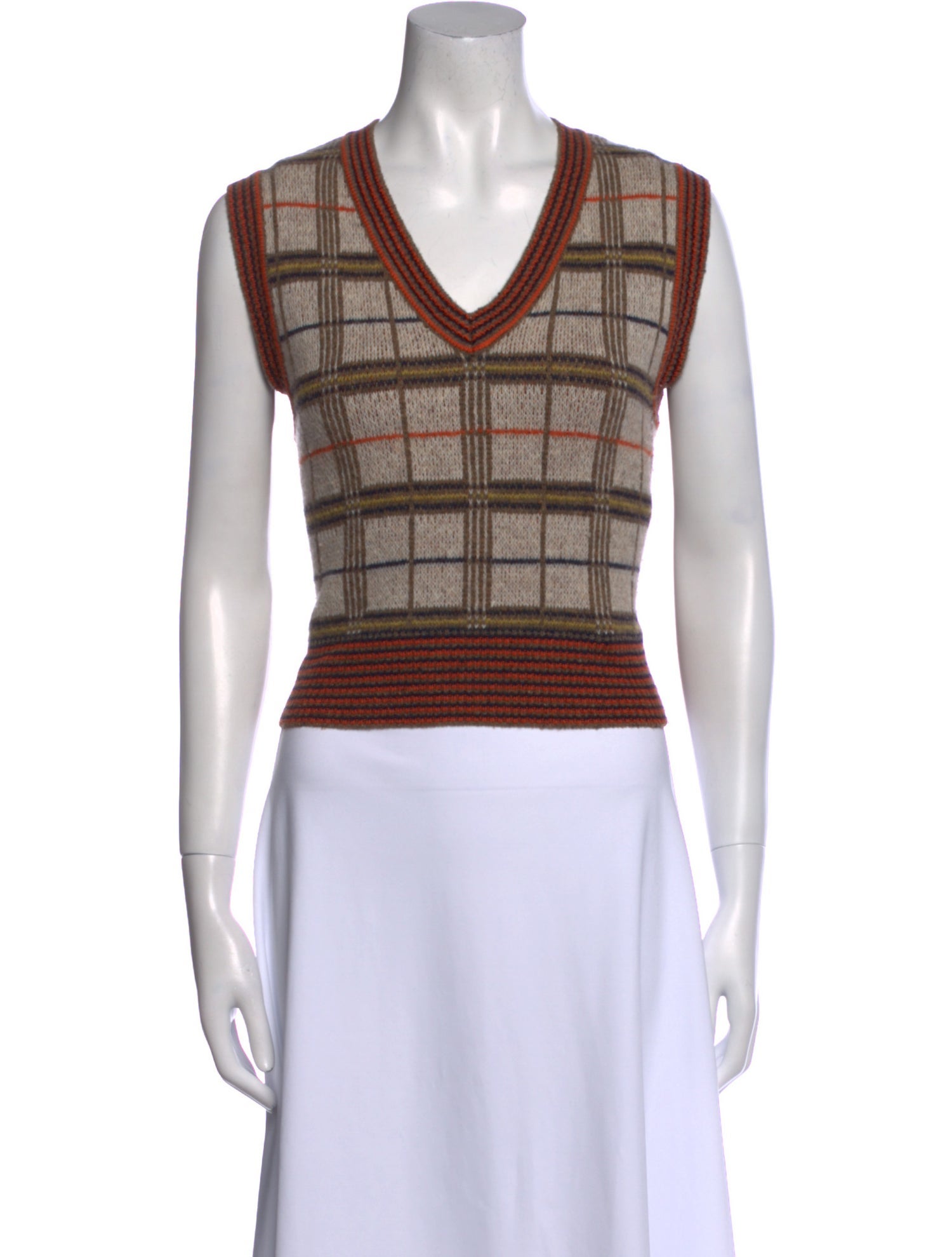 RE/DONE Wool Plaid Print Crop Top