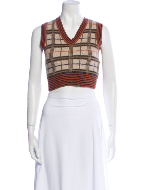 RE/DONE Wool Plaid Print Crop Top