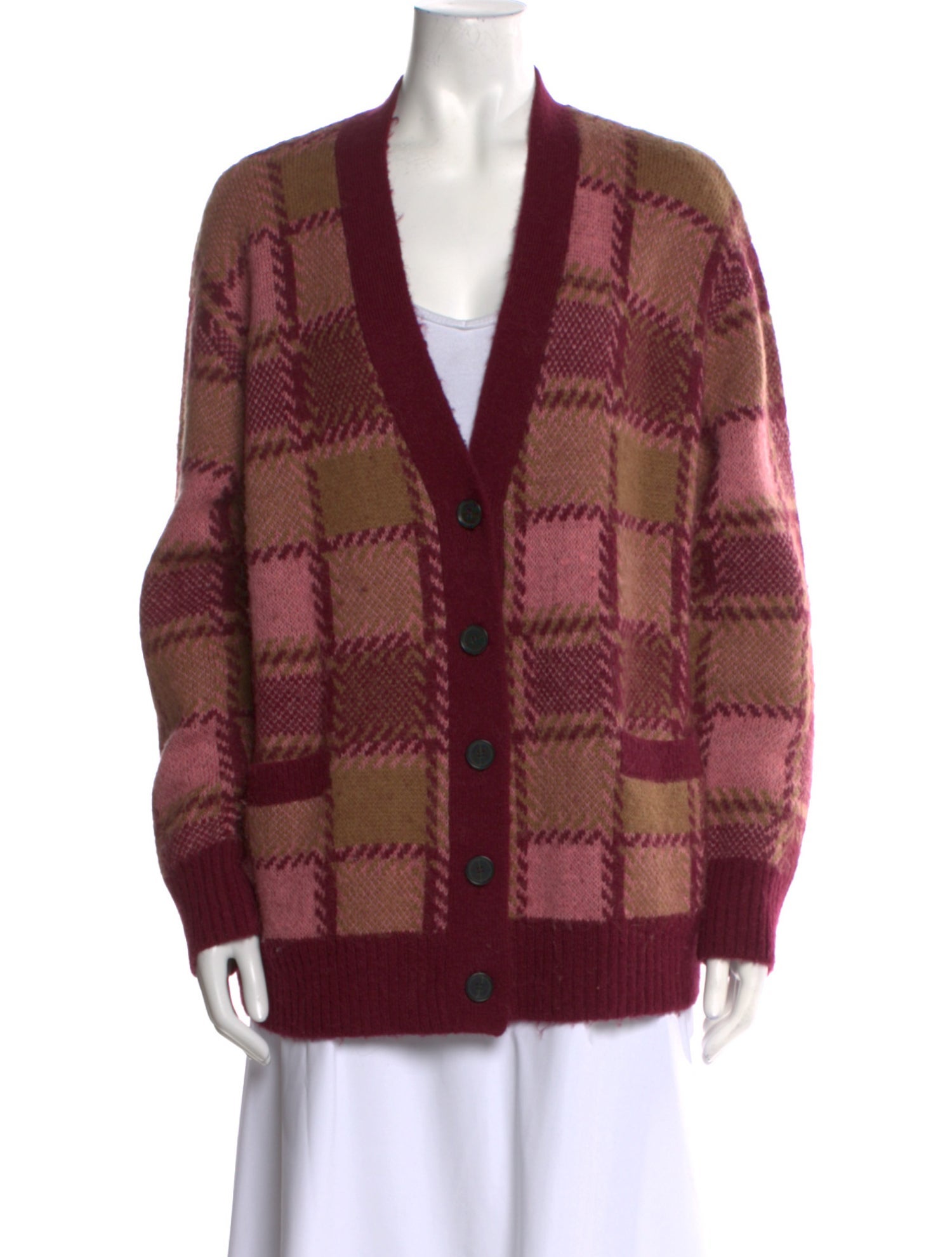 RE/DONE Plaid Print V-Neck Sweater