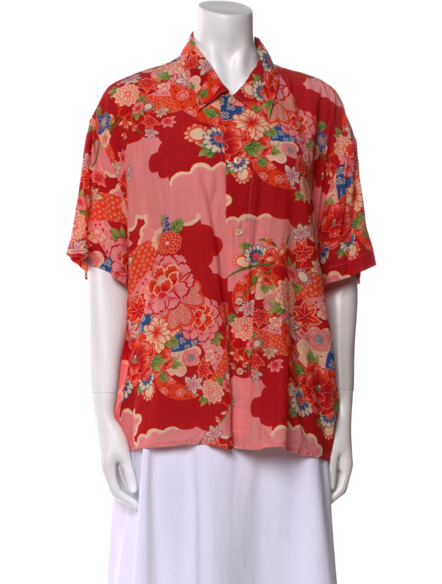 RE/DONE Floral Print Short Sleeve Button-Up Top