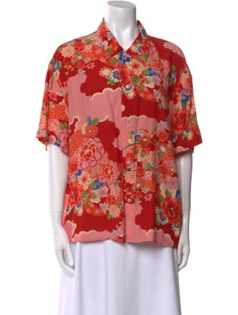 RE/DONE Floral Print Short Sleeve Button-Up Top