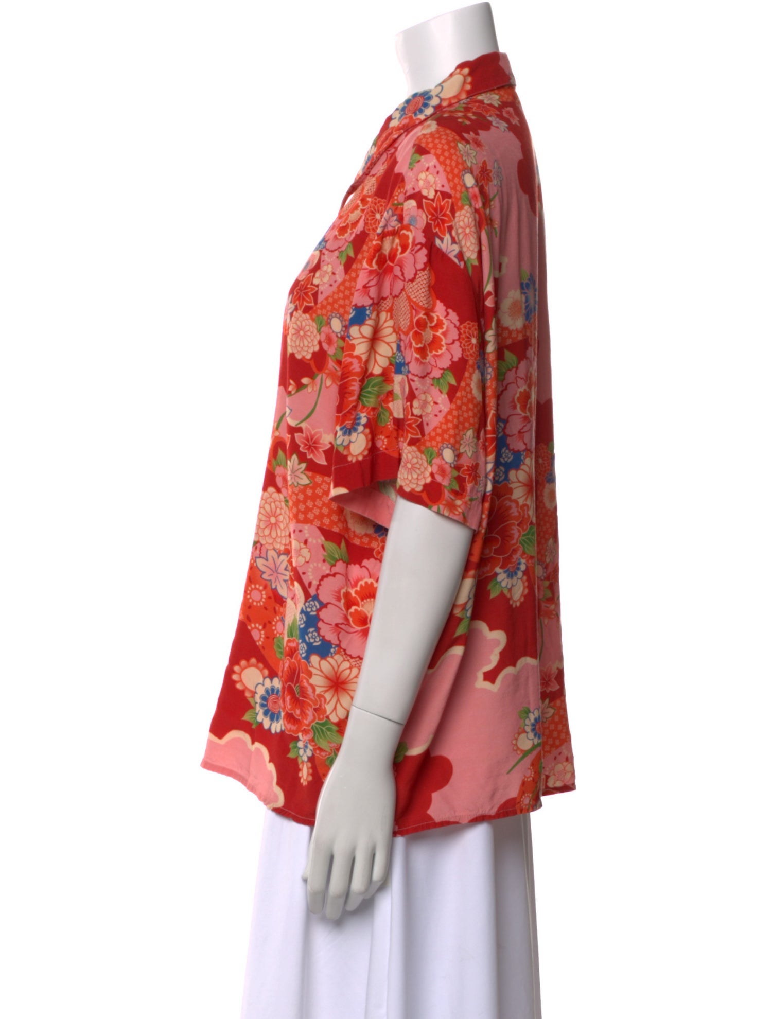 RE/DONE Floral Print Short Sleeve Button-Up Top