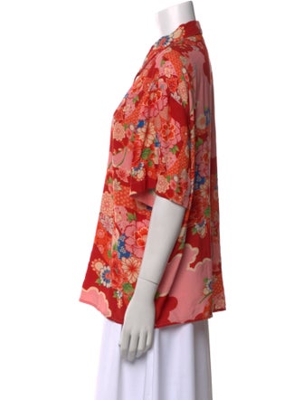 RE/DONE Floral Print Short Sleeve Button-Up Top