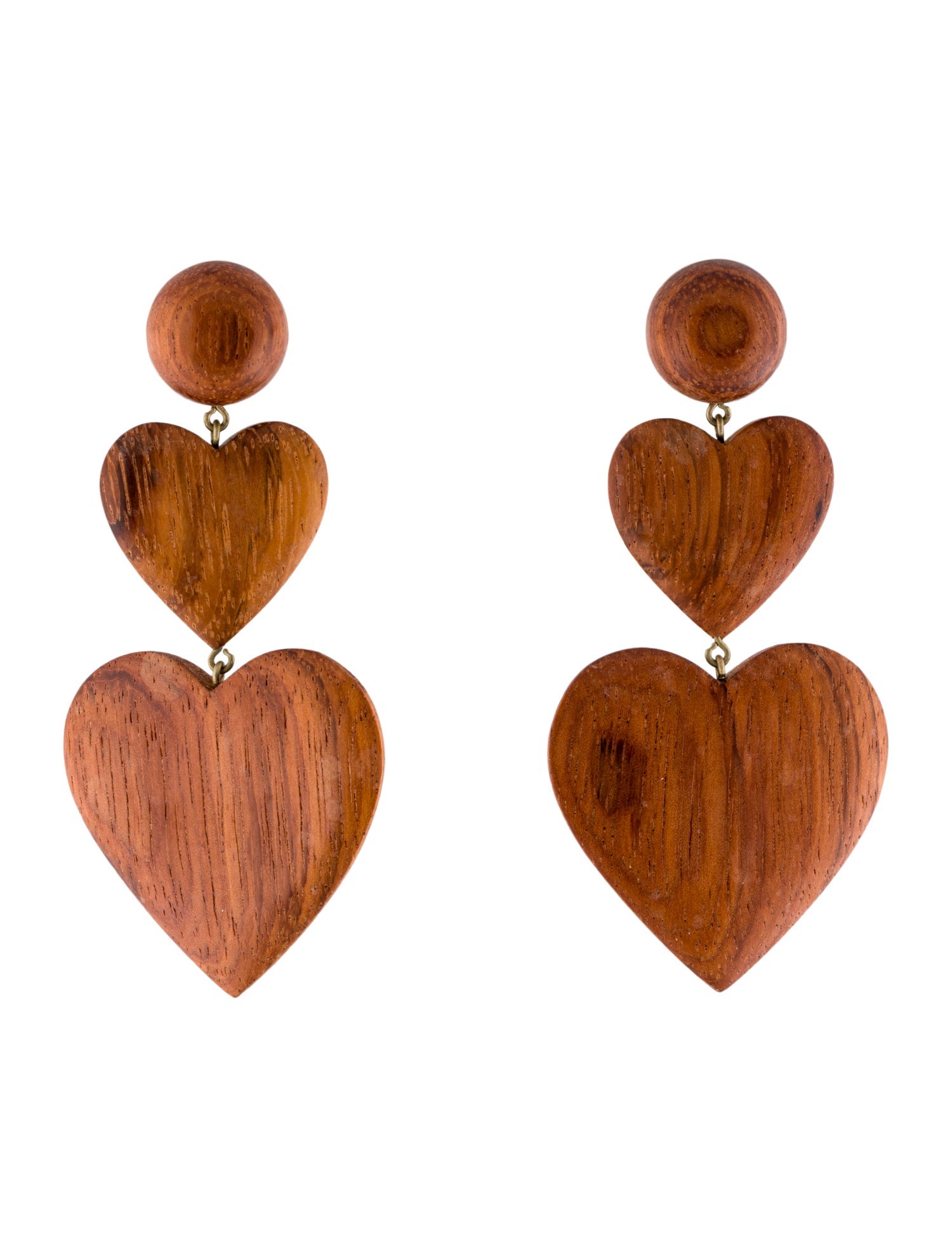 Rebecca de Ravenel Wood Heart Drop Clip-On Earrings