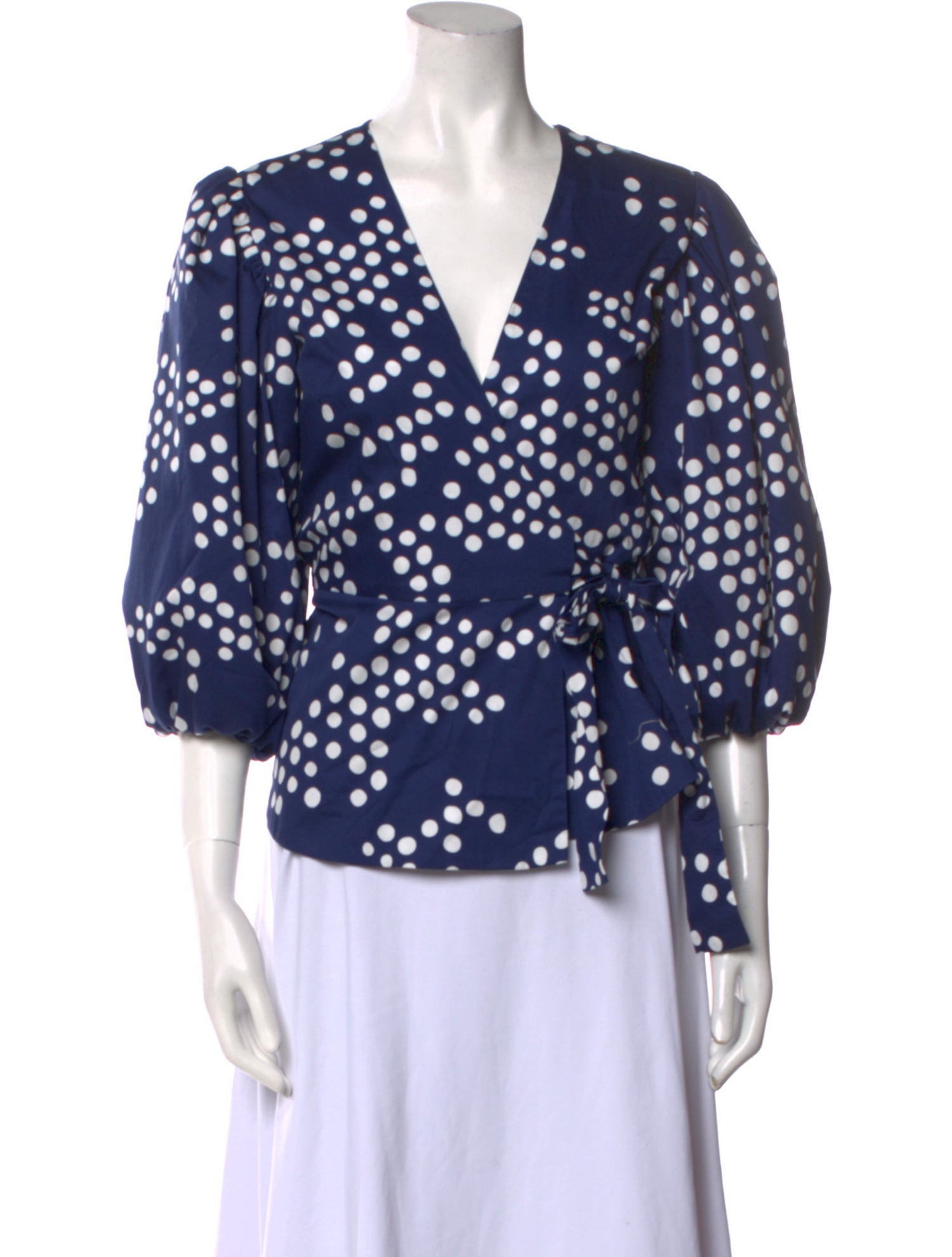 Rebecca de Ravenel Polka Dot Print V-Neck Blouse