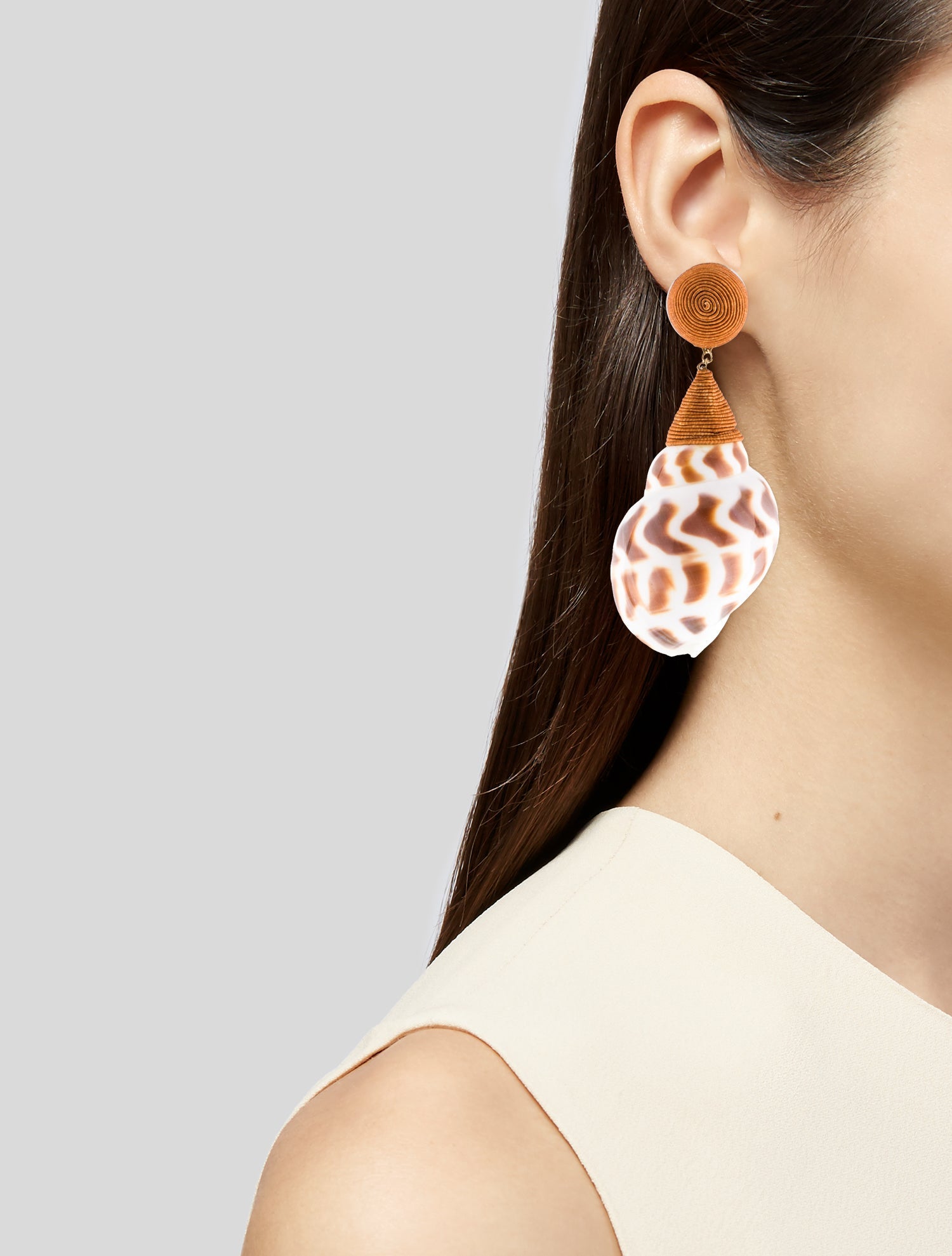 Rebecca de Ravenel Silk-Cord Thread Ophelia Shell Drop Clip-On Earrings