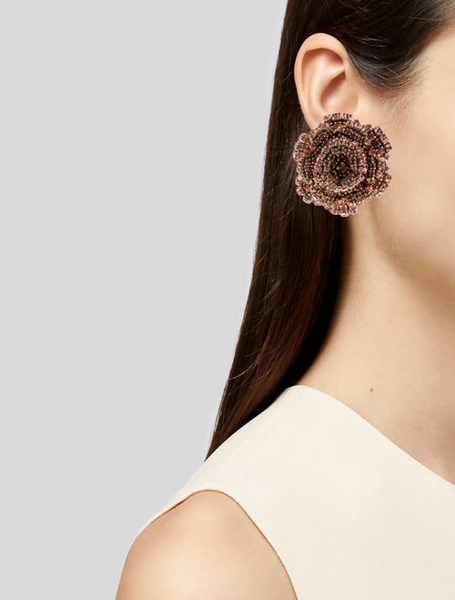 Rebecca de Ravenel Crystal Flower Clip-On Earrings