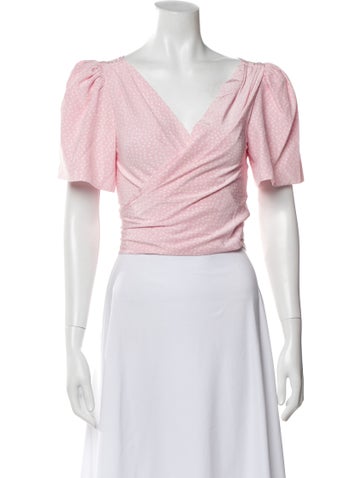 Pre-owned Rebecca De Ravenel Silk Polka Dot Print Top W/ Tags In Pink