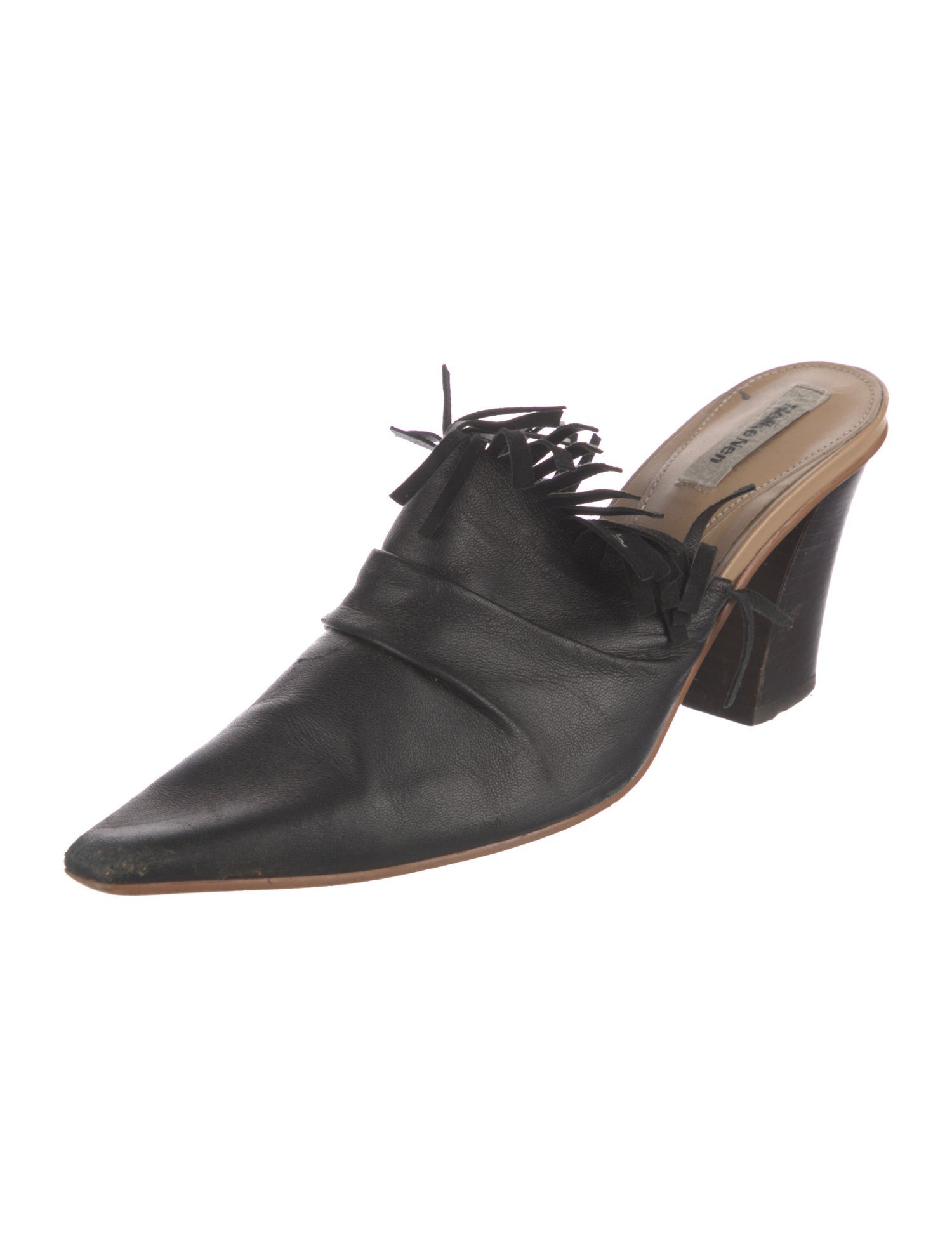 Reike Nen Leather Fringe Trim Accent Mules