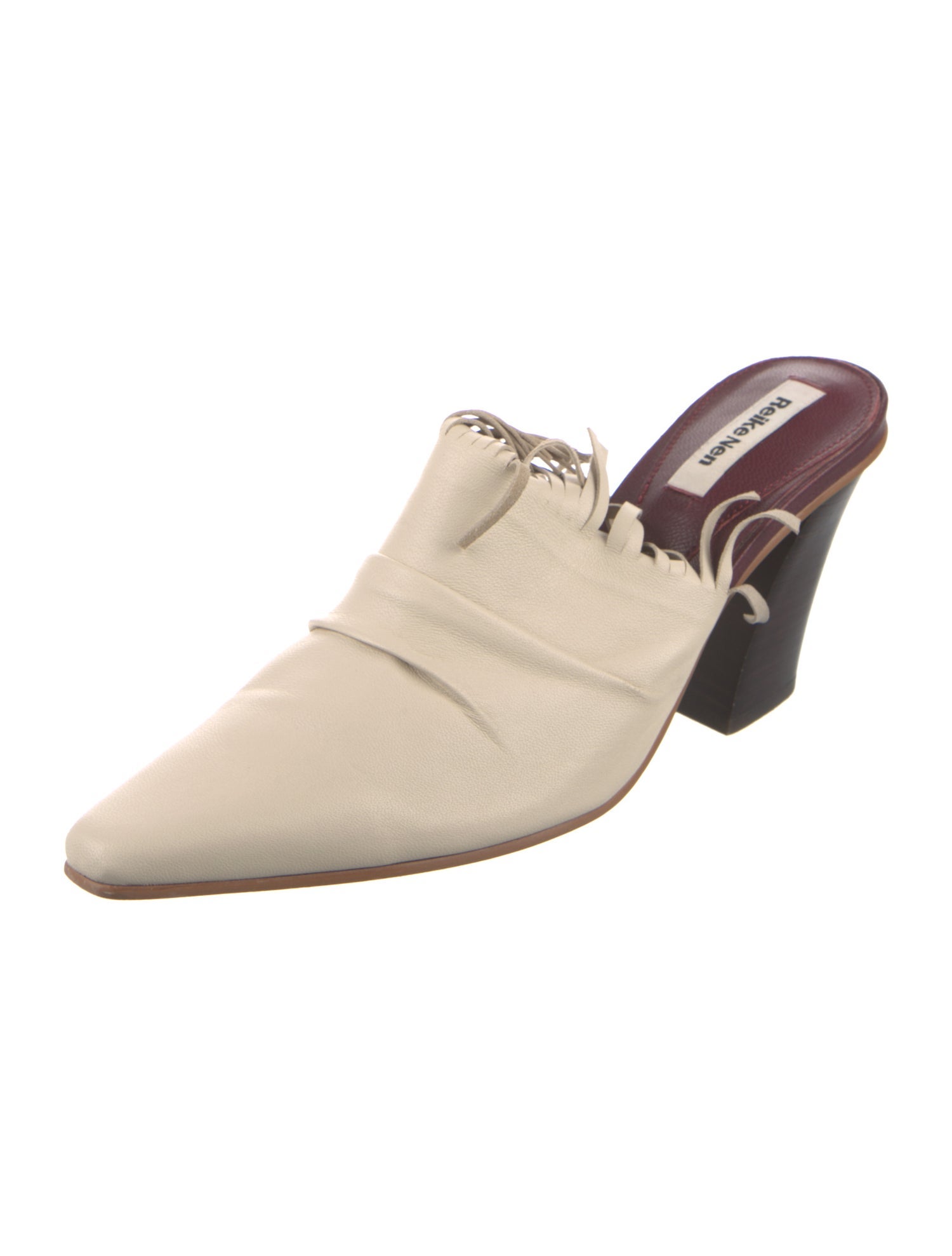 Reike Nen Leather Fringe Trim Accent Mules