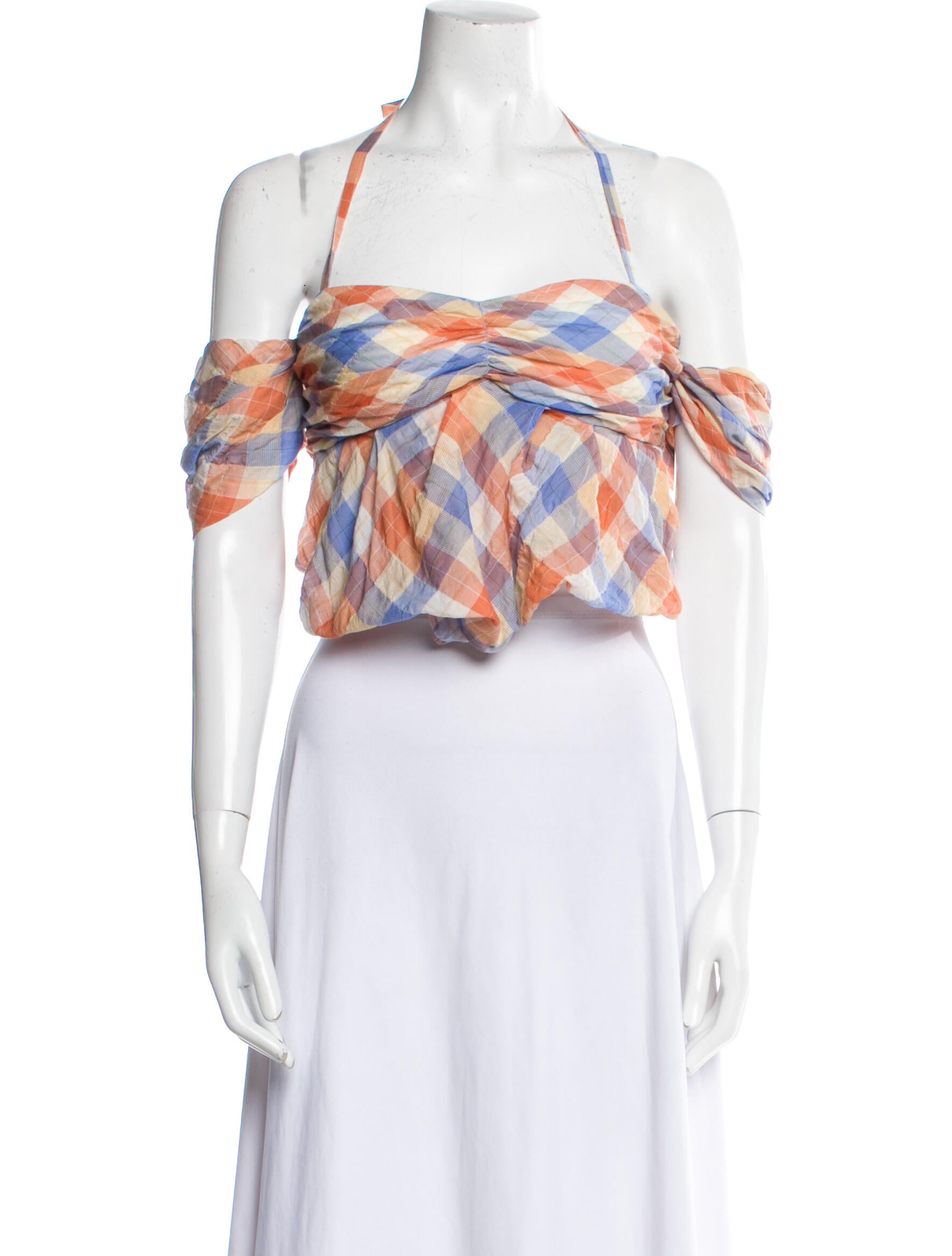 Rejina Pyo Plaid Print Halterneck Crop Top