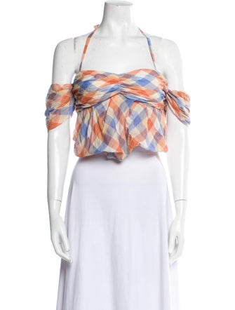 Rejina Pyo Plaid Print Halterneck Crop Top