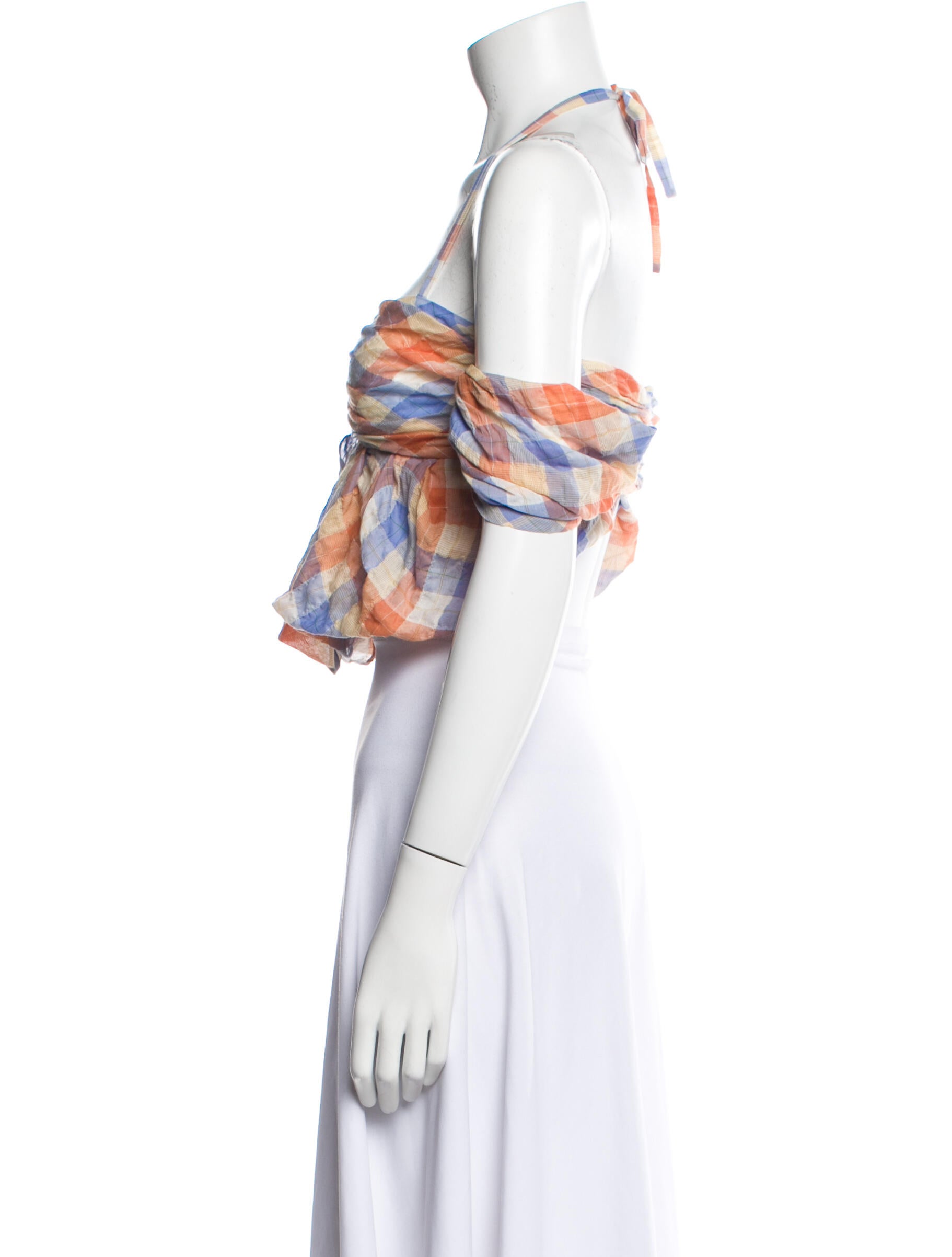 Rejina Pyo Plaid Print Halterneck Crop Top