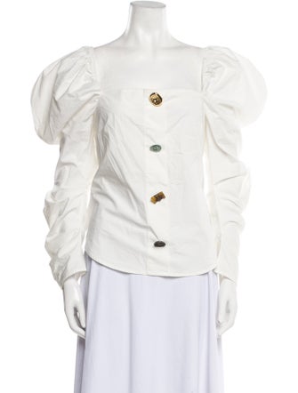 Rejina Pyo Square Neckline Long Sleeve Button-Up Top