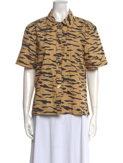 Rejina Pyo Animal Print Short Sleeve Button-Up Top