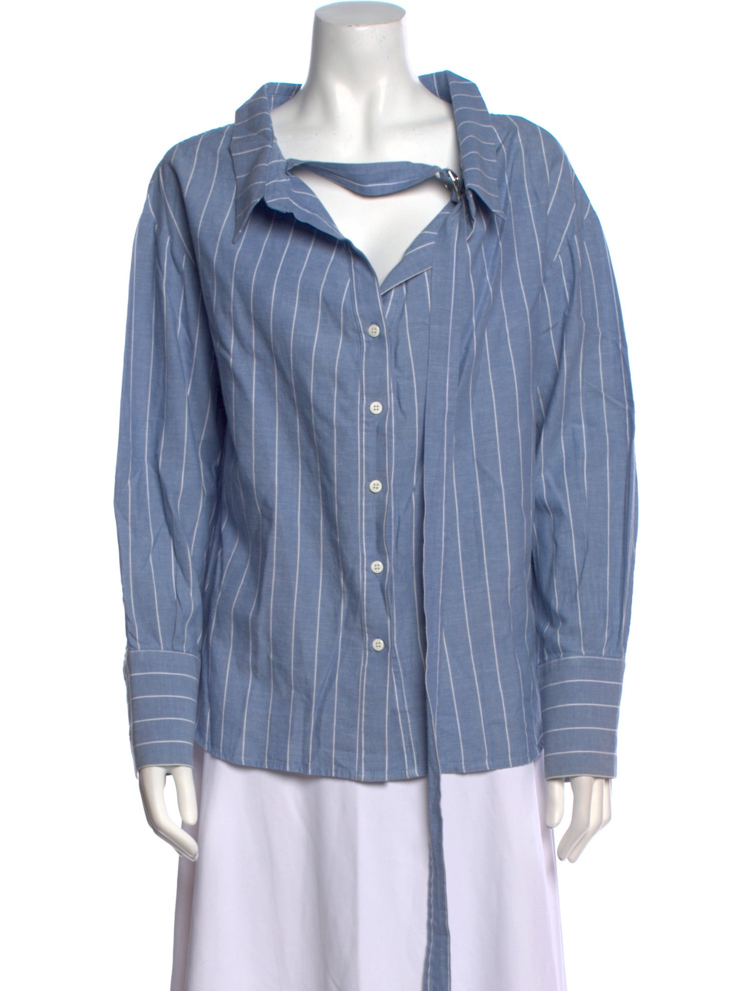 Rejina Pyo Striped Cowl Neck Button-Up Top