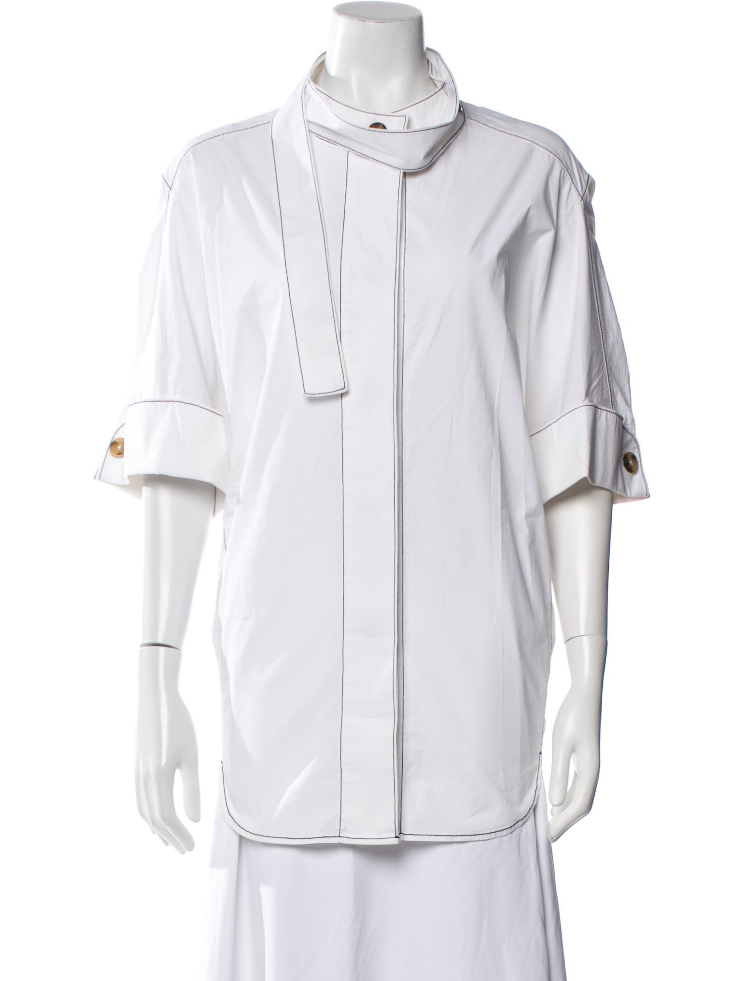 Rejina Pyo Mock Neck Three-Quarter Sleeve Button-Up Top
