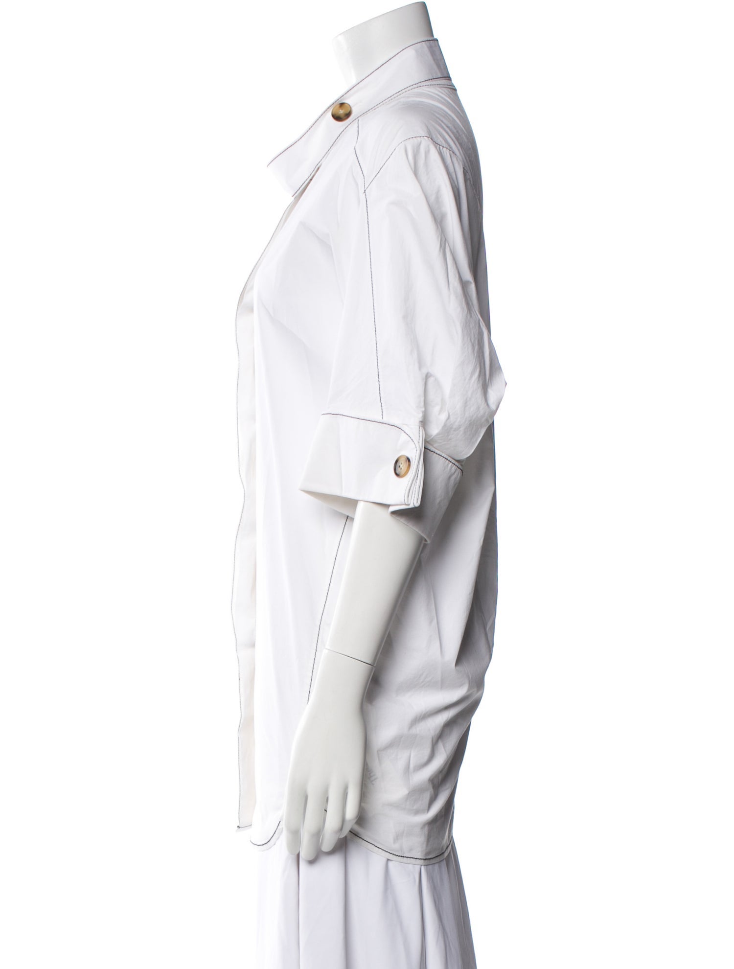 Rejina Pyo Mock Neck Three-Quarter Sleeve Button-Up Top