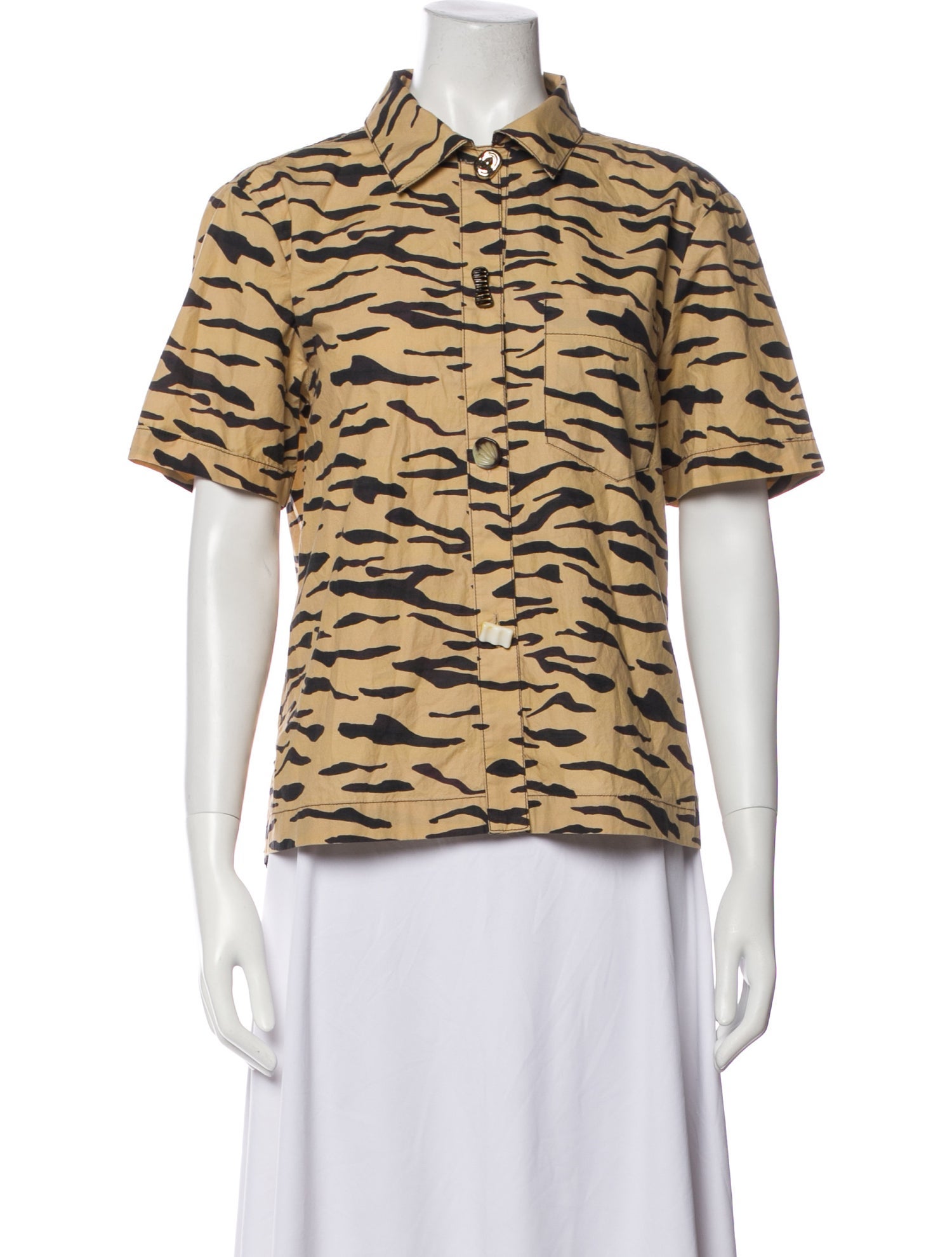 Rejina Pyo Animal Print Short Sleeve Button-Up Top