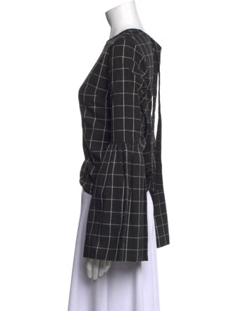 Rejina Pyo Plaid Print Crew Neck Button-Up Top