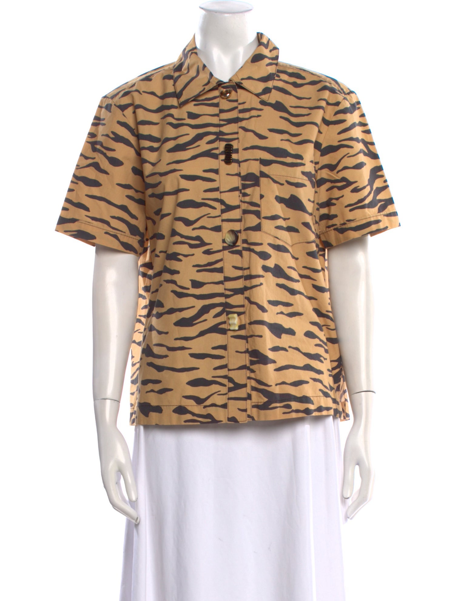 Rejina Pyo Animal Print Short Sleeve Button-Up Top