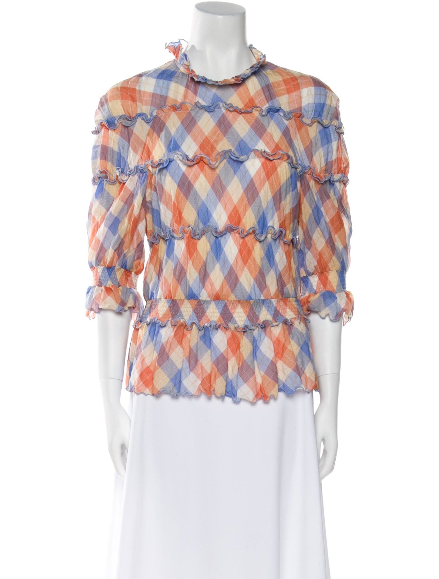 Rejina Pyo Plaid Print Mock Neck Blouse w/ Tags