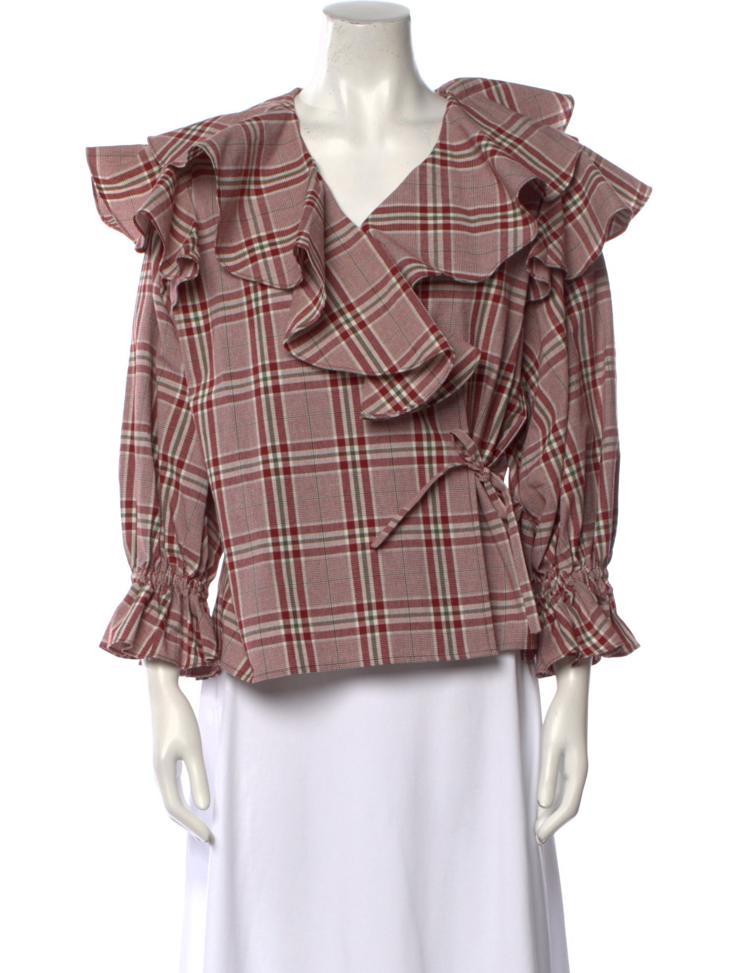 Rejina Pyo Plaid Print V-Neck Blouse