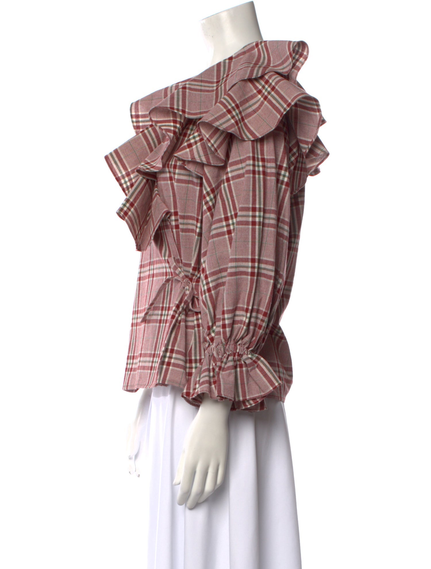 Rejina Pyo Plaid Print V-Neck Blouse