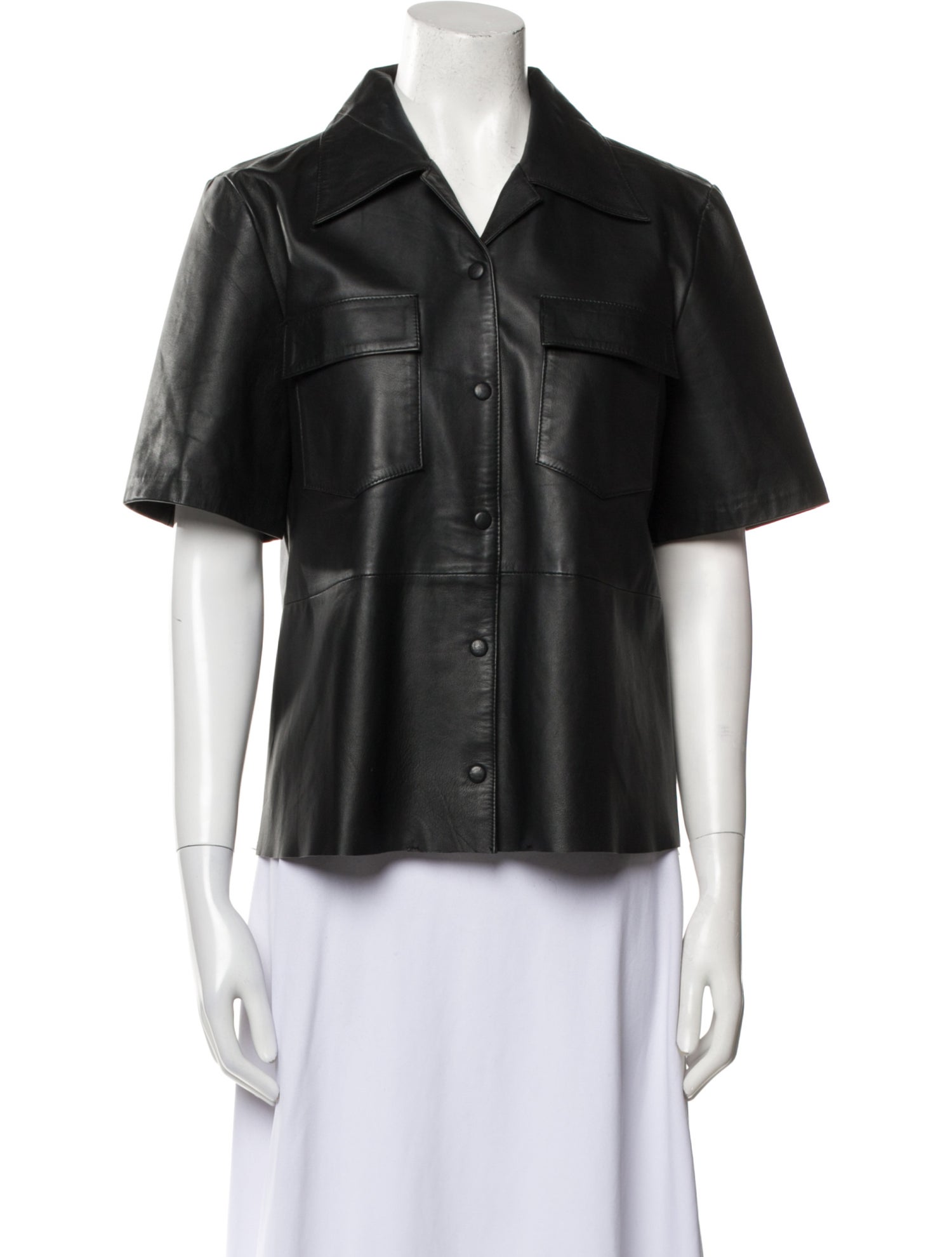 REMAIN Birger Christensen Leather Short Sleeve Button-Up Top