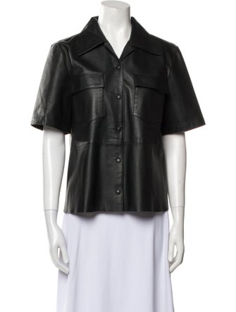 REMAIN Birger Christensen Leather Short Sleeve Button-Up Top