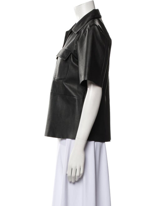 REMAIN Birger Christensen Leather Short Sleeve Button-Up Top