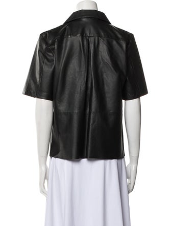 REMAIN Birger Christensen Leather Short Sleeve Button-Up Top