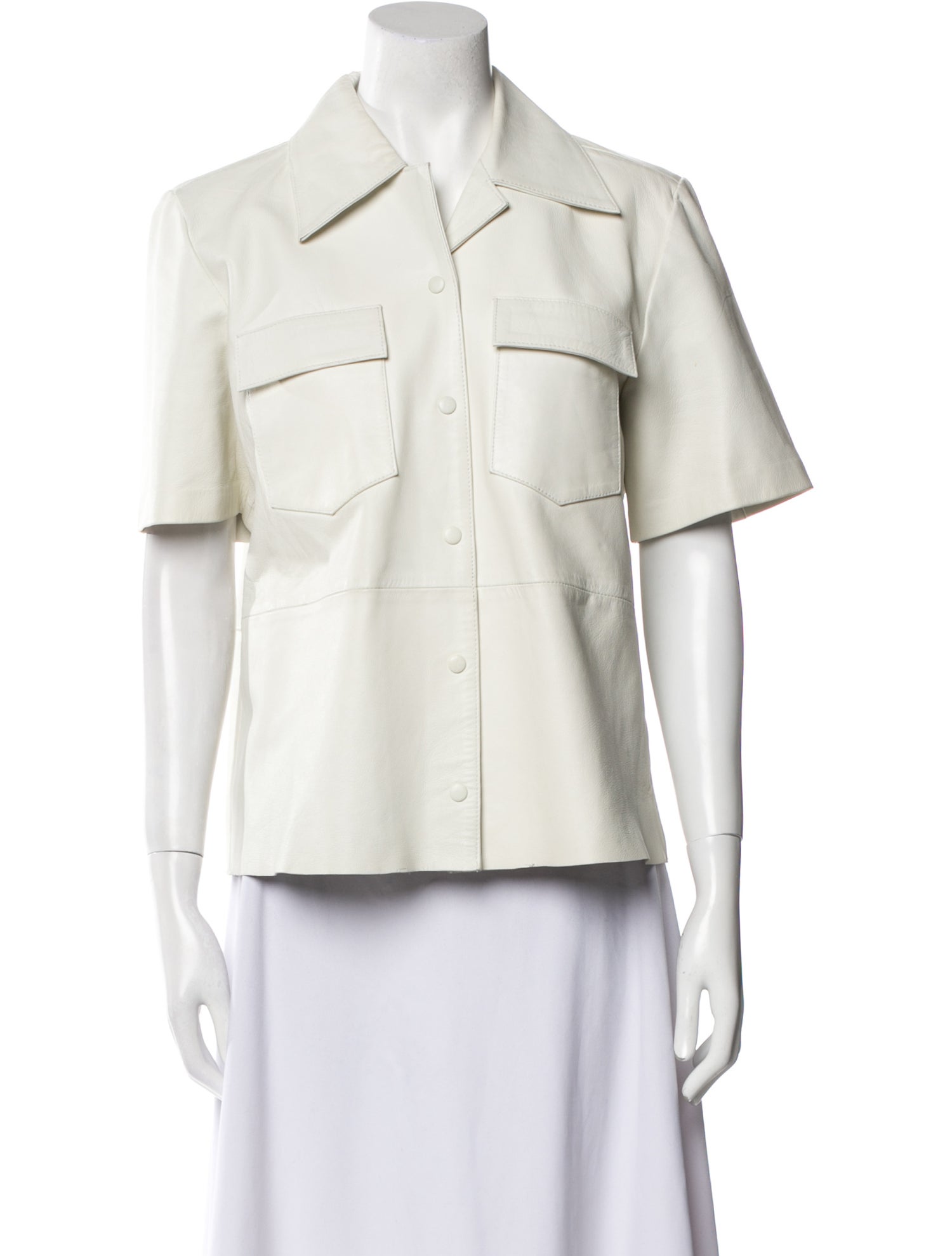 REMAIN Birger Christensen Leather Short Sleeve Button-Up Top