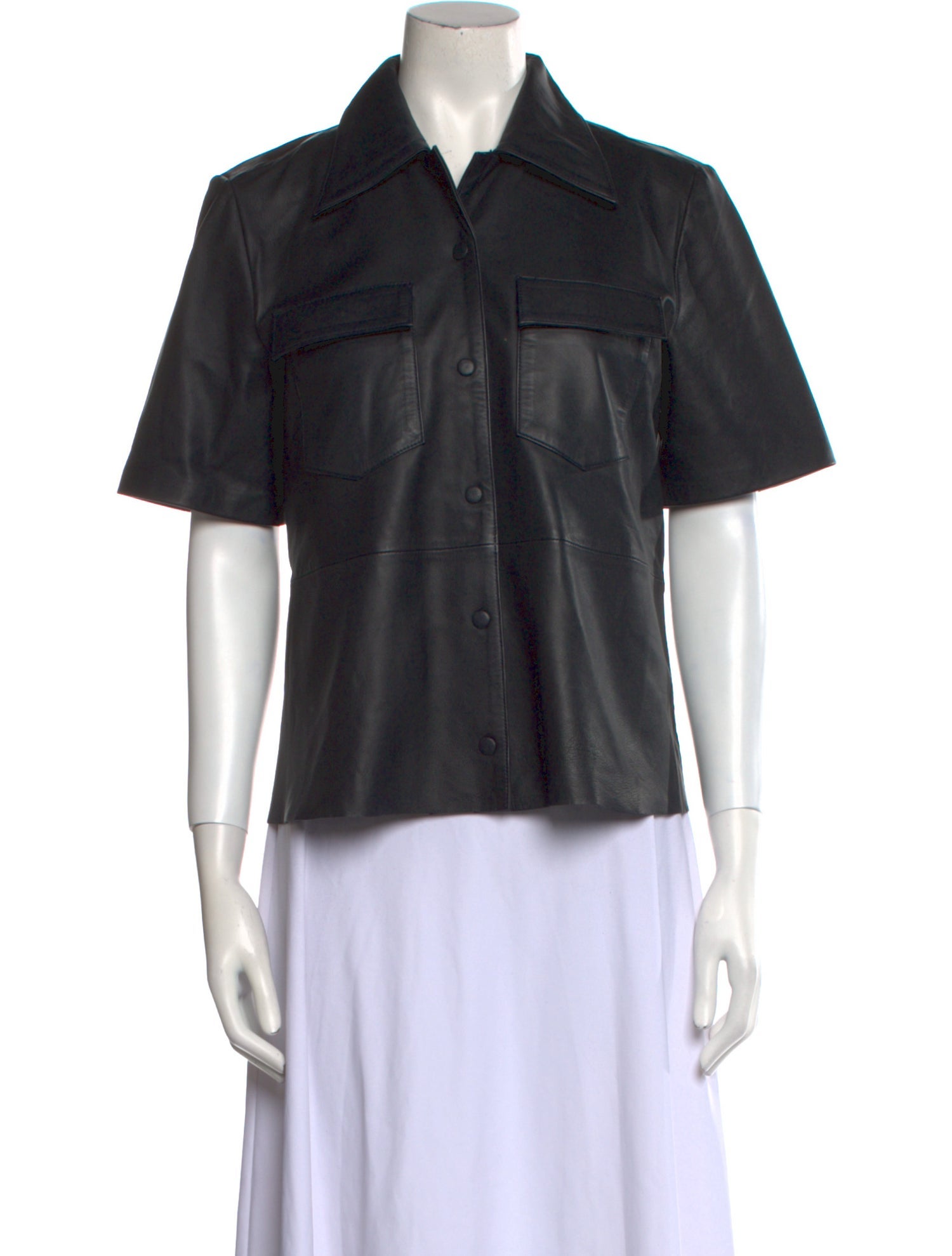 REMAIN Birger Christensen Leather Short Sleeve Button-Up Top