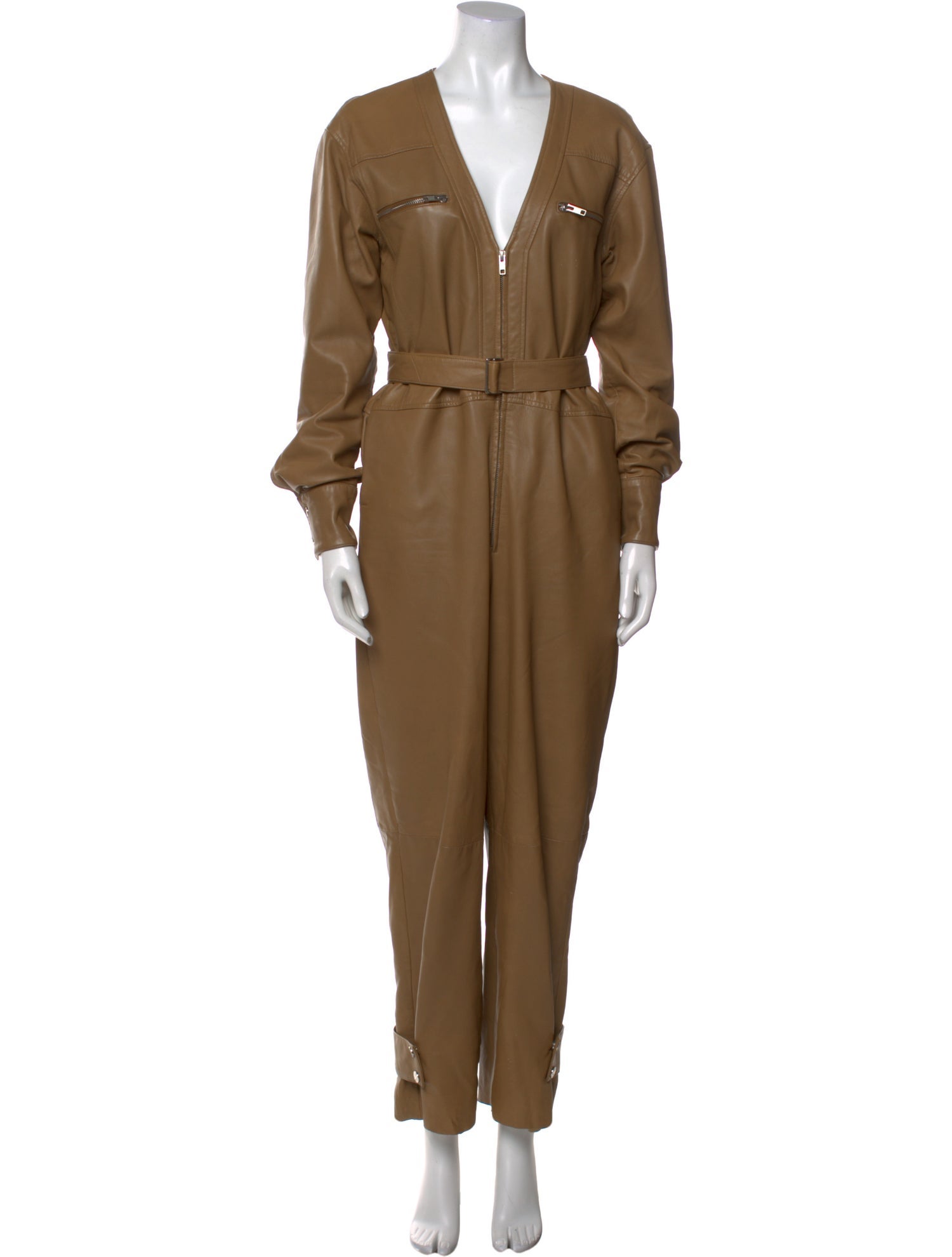 REMAIN Birger Christensen Leather Plunge Neckline Jumpsuit