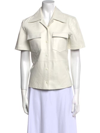 REMAIN Birger Christensen Leather Short Sleeve Button-Up Top