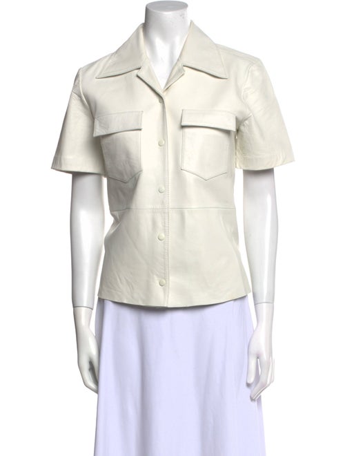 REMAIN Birger Christensen Leather Short Sleeve Button-Up Top