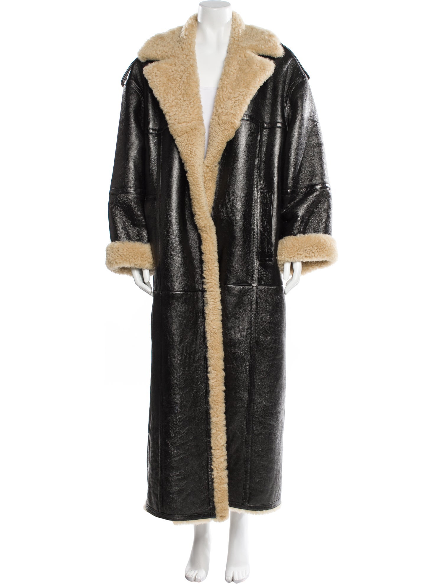 REMAIN Birger Christensen Shearling Colorblock Pattern Fur Coat